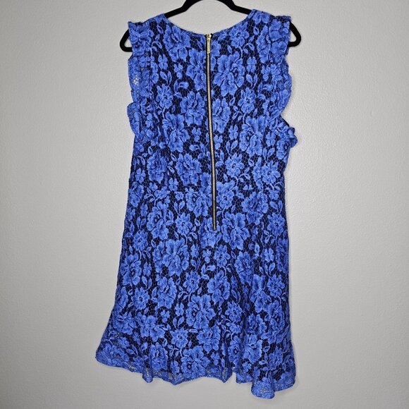 Michael Kors 12 Blue Cocktail Dress Floral Lace Overlay Office Ruffle Church - Picture 5 of 6